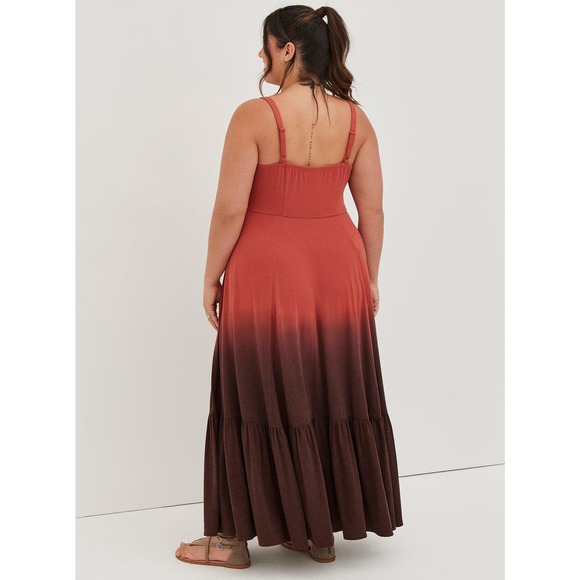 NWT Torrid Super Soft Maxi Jersey Tiered Strappy Red Dip Dye Dress Size 00X (10) - Picture 2 of 2